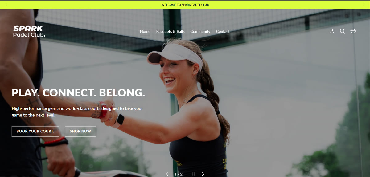 Spark Padel Club website, screen 1 of 5